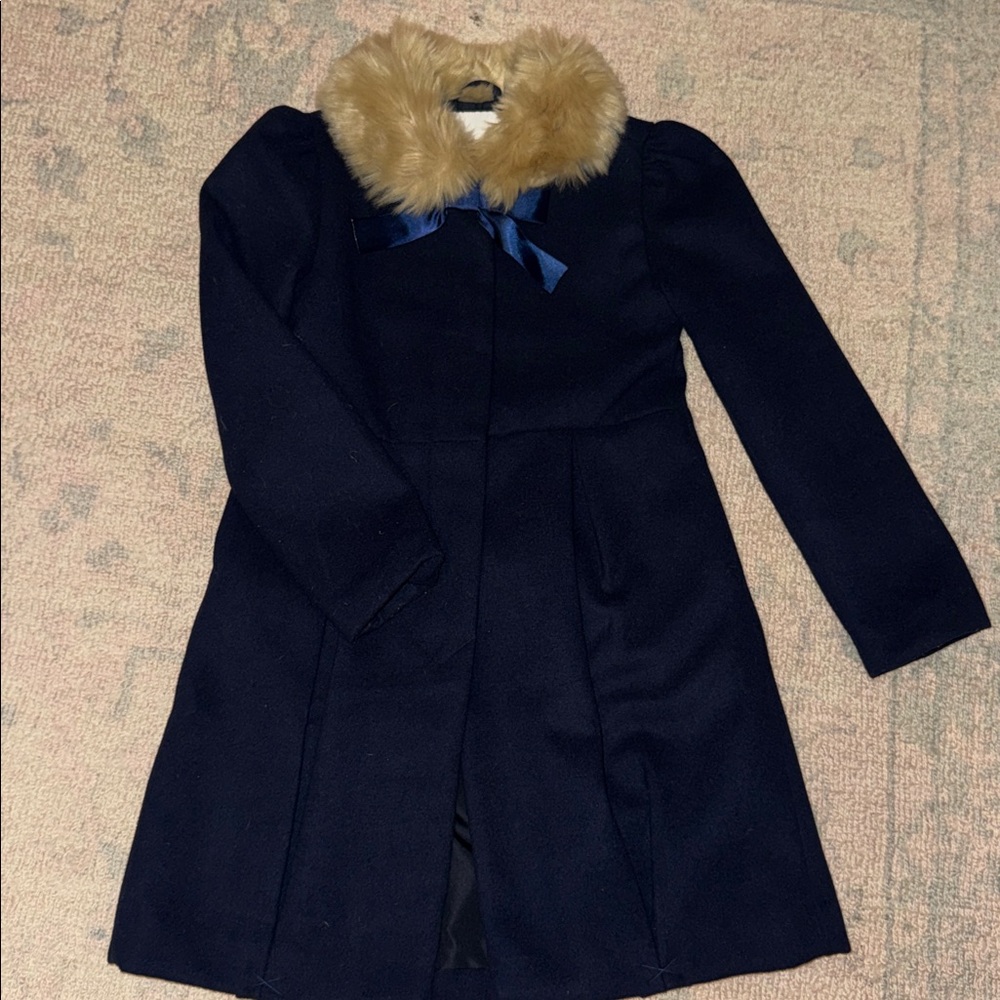 Janie and Jack Navy Coat with Faux Fur Trim